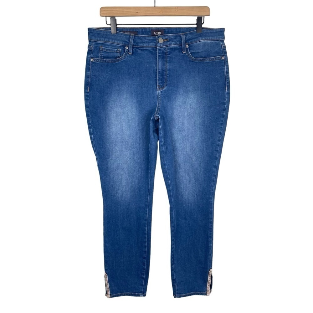 NYDJ Ami Skinny Jeans Womens 14 High Rise Split Hem Embroidered Lift Tuck Denim